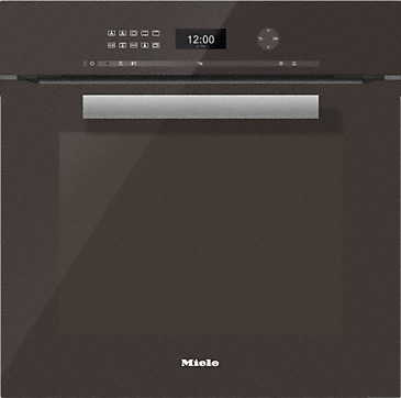 Miele Einbau Backofen mit digitaler Anzeige und Edelstahlgriff in moderner Küche.