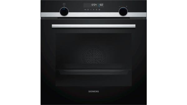 Moderner Siemens Einbau-Backofen in Schwarz mit Touchdisplay und Edelstahlgriff.