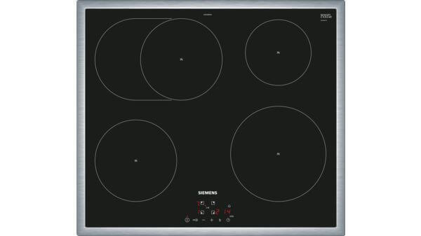 Modernes Siemens Induktionskochfeld mit vier Kochzonen und Touch-Bedienfeld.